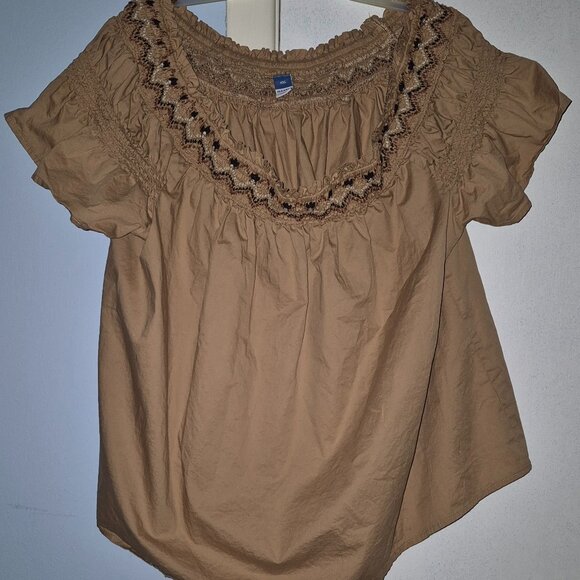 Old Navy Light Brown Peasant Blouse Top On Off Shoulder Women Plus Size XXL NWOT - Picture 1 of 1